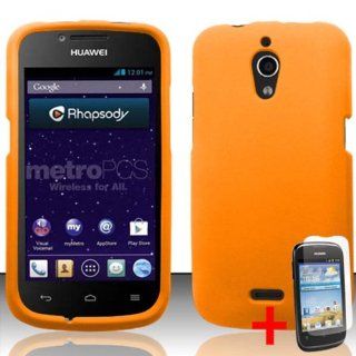HUAWEI VITRA H882L SOLID ORANGE RUBBERIZED COVER SNAP ON HARD CASE + FREE SCREEN PROTECTOR from [ACCESSORY ARENA] Cell Phones & Accessories