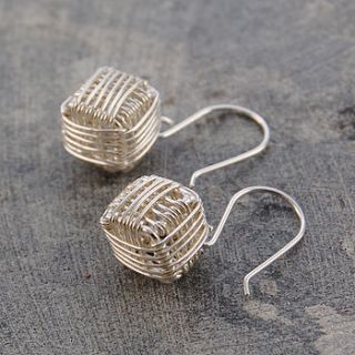 sterling silver wire cube earrings by otis jaxon silver and gold jewellery