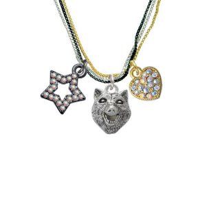 Wolf Head RockStar Tri Color Necklace Delight Jewelry