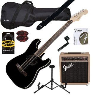 Fender Stratacoustic Black A/E Guitar BUNDLE+ w/ Case & Acoustasonic Amp Musical Instruments