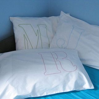 personalised initial embroidered pillowcase by b line bespoke