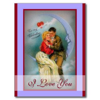 I Love You Romantic Vintage Valentine Couple Moon Postcard