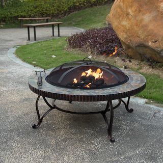 Sirio Vorterio Bronze Finish Slate Top 34 inch Fire Pit Sirio Fireplaces & Chimineas