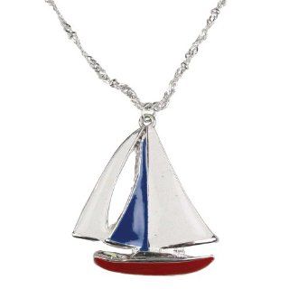 Red White and Blue Sailboat Pendant Necklace Jewelry