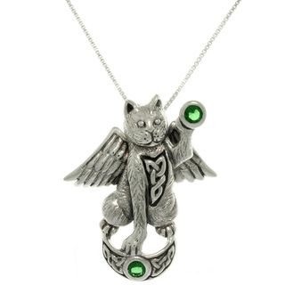 Carolina Glamour Collection Silver Green Glass Angelic Celtic Cat Necklace Carolina Glamour Collection Crystal, Glass & Bead Necklaces