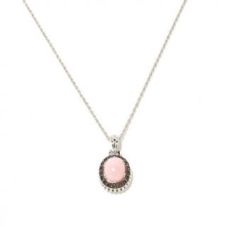 Victoria Wieck Pink Opal Cabochon and Smoky Quartz Pendant with 17" Chain