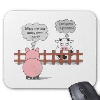 Greener Grass Funny Rudy & Moody Cartoon Cow & Pig Mouse Pads