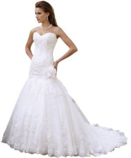 Dapene Woman/Lady Long Strapless Sweetheart A line Bridal Gown with Ruched Bodice Dresses