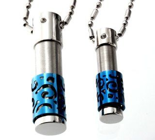 R.H. Jewelry Lovers Couple Stainless Steel Pendant Necklace, Hollow Chamber Barrel Set Jewelry