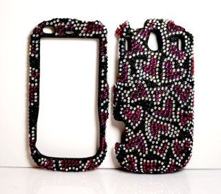 Sparkling Red Leopard on Black Silver Full Diamond Snap on Hard Protective Bling Cover Case for Palm Pixi Electronics