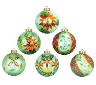 Set of 6 Blown Glass Poinsettia 3 1/4 Ornaments By Sterling —