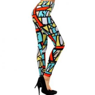 Luxury Divas Artsy Words & Color Block Fashion Print Footless Legging Tights