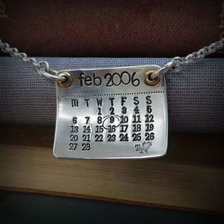 personalised silver calendar necklace by fingerprint jewellery