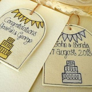 personalised wedding cake gift tag by sew very english
