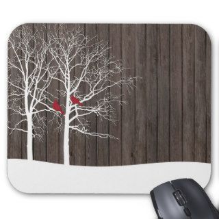 Red Cardinals in Tree Wood Grain Mouse Pads