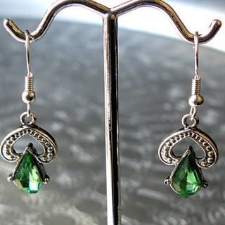 victorian style silver and emerald earrings by pennyfarthing designs