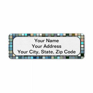 Earthy Blue Square Tiles Pattern Return Address Label