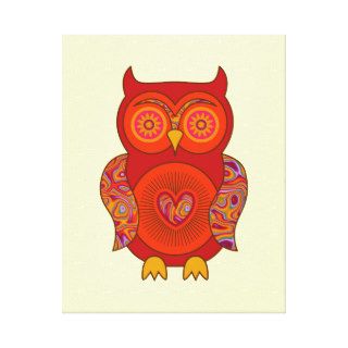 Red Psychedelic Owl Gallery Wrapped Canvas