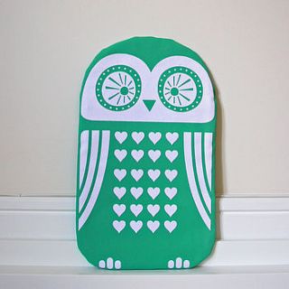 owl hot water bottle cover in green by moonglow art