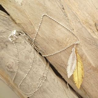 two tone silver feather necklace by tigerlily jewellery