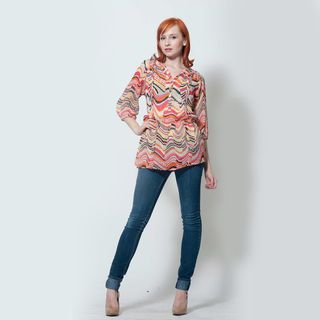 Women's 'Loren' Zigzag Print Chiffon Blouse 3/4 Sleeve Shirts
