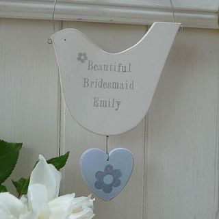 personalised hanging dove with heart by rachel pettitt designs