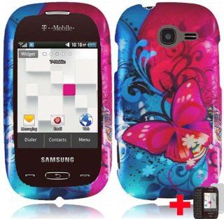 Samsung Gravity Q T289 RED BLUE PINK FLOWER BUTTERFLY BLISS HARD PLASTIC 2 PIECE SNAP ON CELL PHONE CASE + FREE SCREEN PROTECTOR, FROM [TRIPLE8ACCESSORIES] Cell Phones & Accessories