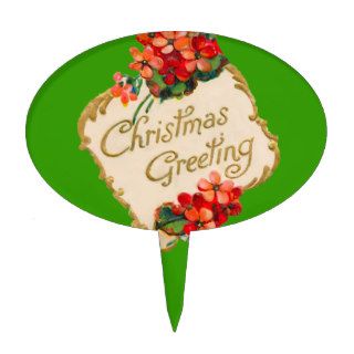 Vintage Christmas Greeting Personalized Cake Toppers