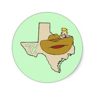 Texas TX Map & Cowboy with Ten Gallon Hat Cartoon Sticker