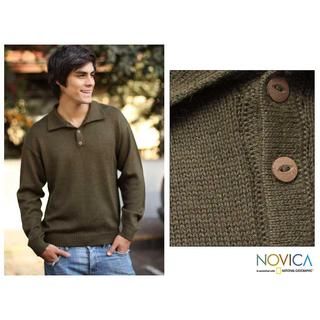 Men's Alpaca Wool 'Olive' Sweater (Peru) Novica Men's Clothing
