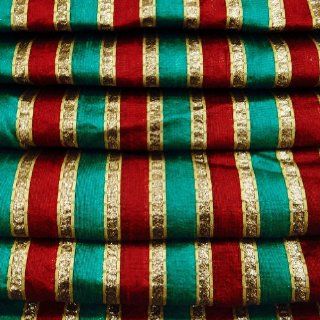 Green Raw Silk Fabric Apparal Sewing Craft Stripe Style Pattern Quilt Dress Pillow Curtain India By 1 Yd