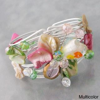 Silvertone 'Blooming Love' Seashell Floral Cuff Bracelet (Philippines) Bracelets