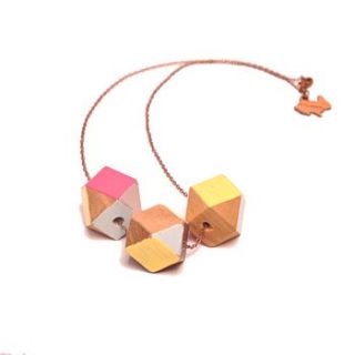 three cube block geometric wood necklace by artysmarty