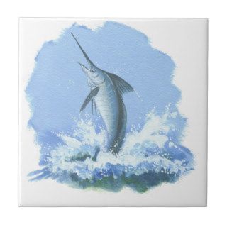 blue marlin fish painting on items tiles
