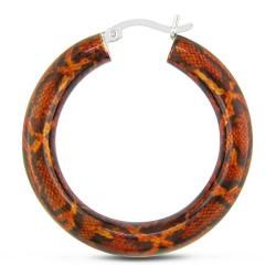 Miadora Sterling Silver Orange Snake Full Round Animal Painting Hoop Earrings Miadora Sterling Silver Earrings