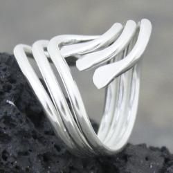 Sterling Silver Wide Three Waves Bypass Ring (Mexico) Rings