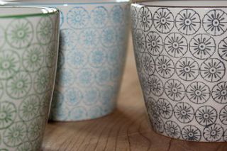 set of three hand printed porcelain mugs by the forest & co