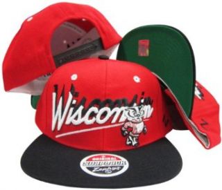 Wisconsin Badgers Red/Black Shadow Script Two Tone Plastic Snapback Adjustable Plastic Snap Back Hat / Cap Clothing