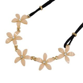 Lobster Clasp Faceted Beads Decor Flower Pendant Sweater Necklace Gold Tone Jewelry