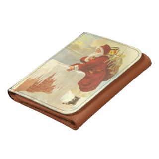 Vintage Christmas, Victorian Santa Claus Chimney Leather Trifold Wallets