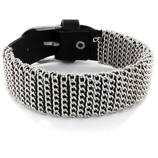 Black Leather Chain Wrapped Snap Bracelet West Coast Jewelry Men's Bracelets