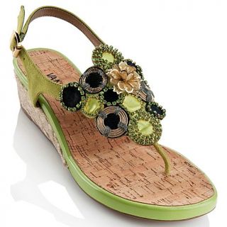 Cork and Rope Wedge Jeweled Leather Thong Sandal