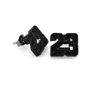 Jet Black Plated CZ Michael Jordan Number 23 NBA Stud Earrings 