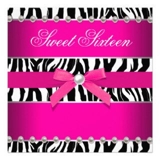 Hot Pink Zebra Sweet 16 Birthday Party Announcement