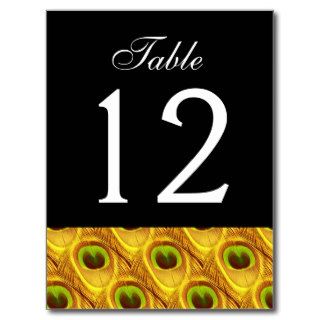 Black Gold Peacock Table Number Part of Set of 12 Post Cards