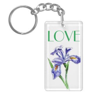 Awesome LOVE Purple Blue Iris Flower Photo Design Rectangular Acrylic Key Chains