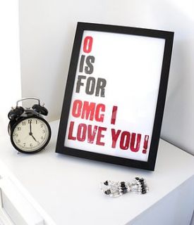 'omg i love you' alphabet print by durnall designs