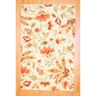 Indo Hand tufted Beige Floral Wool Rug (5' x 8') 5x8   6x9 Rugs