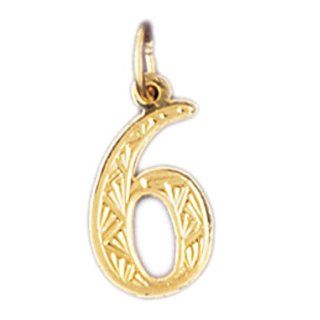 14K Yellow Gold Number Six, #6 Pendant Jewelry