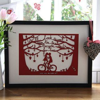 wedding bicycle papercut or print by mimi & mae